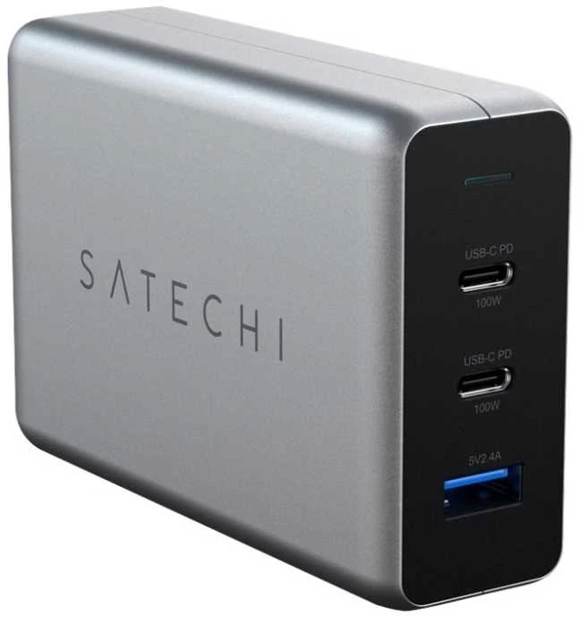 SATECHI 100W USB-C PD Compact Charger- EU ( x2 Type-C / x1 Type-A) (space pilka)