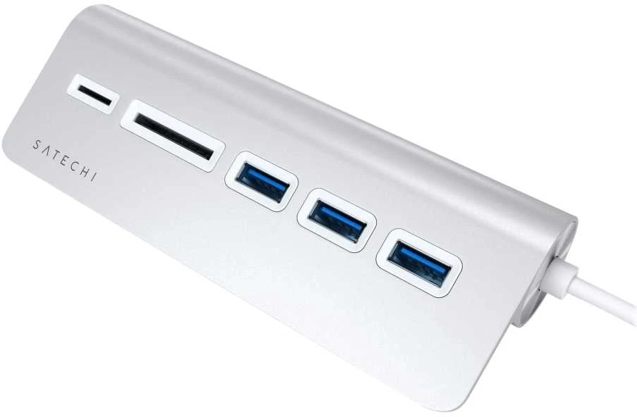 SATECHI Type-C aliuminio USB 3.0 šakotuvas ir kortelių skaitytuvas Sidabrinis