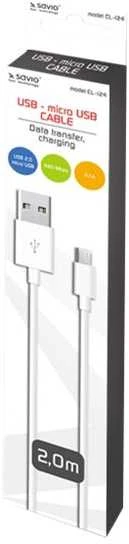 USB Kabelis - Savio CL-124 Micro USB 2.0 2m Baltas