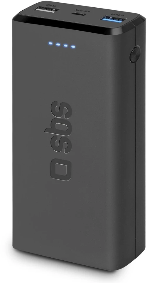 SBS išorinė baterija, 2x USB, 20.000 mAh, juoda