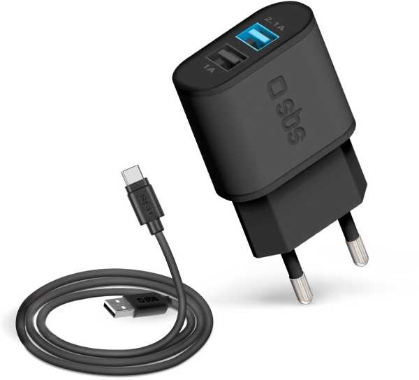 SBS USB kelioninis įkrovimo rinkinys su Type-C kabeliu, skirta patalpoms, AC, USB, 5 V, 1 m, juodas