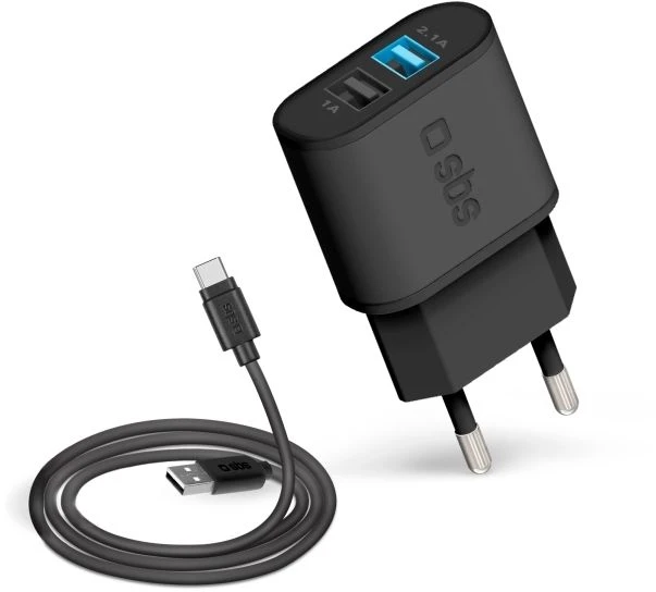 SBS USB kelioninis įkrovimo rinkinys su Type-C kabeliu, skirta patalpoms, AC, USB, 5 V, 1 m, juodas