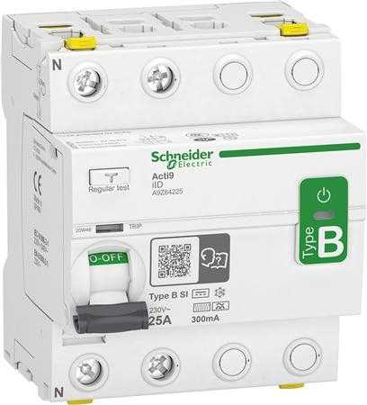 „SCHNEIDER ELECTRIC“ RCCB HPFI automatinis jungiklis 4P 63A 30mA B-SI klasės AC/DC, skirtas įrenginiams su 3 fazių dažnio keitikliu ir nuolatinės srovės inverteriu.