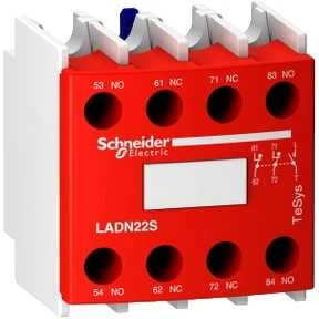 Schneider Electric „Schneider“ pagalbinis kontaktas 2NO 2NC, montuojamas priekiniame režime, Raudon PREVENTA (LADN22S)