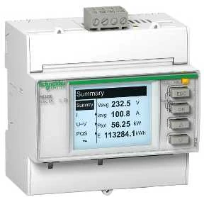 Schneider Electric „Schneider“ tinklo parametrų matuoklis, skaitmeninis, skirtas DIN bėgeliui, su Modbus RS485 2 įvesčių/2 išvesčių ryšiu (METSEPM3255)