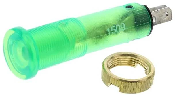 Žalias 8mm LED indikatorius su tvirtinimo veržle