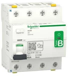 „SCHNEIDER ELECTRIC“ RCCB HPFI automatinis jungiklis 4P 40A 30mA B-SI klasės AC/DC, skirtas įrenginiams su 3 fazių dažnio keitikliu ir nuolatinės srovės inverteriu.