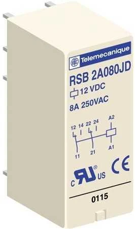 Schneider Electric PCB montuojama galios relė, 24 V nuolatinės srovės ritė, 8 A perjungimo srovė, DPDT