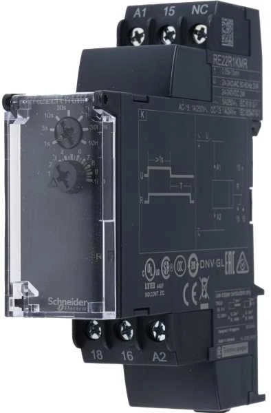 Schneider Electric „Harmony Time“ serijos ant DIN bėgelio montuojama laikmačio relė, 24–240 V AC/DC, 1 kontakto, 0,3–1000 V