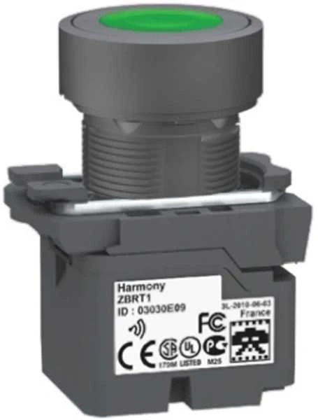 Schneider Electric Harmony XB5R belaidė ir be akumuliatoriaus mygtuko galvutė su siųstuvu Žalias Plastic ZB5RTA3
