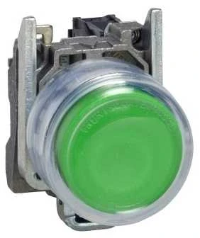 Žalias 22mm valdymo mygtukas su apsauginiu gaubtu