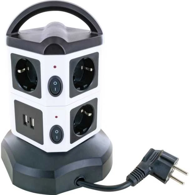 Schwaiger Steckdosentower 7 x Schuko + 2x USB 1,8m