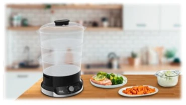 Garų puodas TEFAL | Maisto garintuvas | VC204810 Ultracompact | Juodas | 800 W | Talpa 9 l | Krepšelių skaičius 3