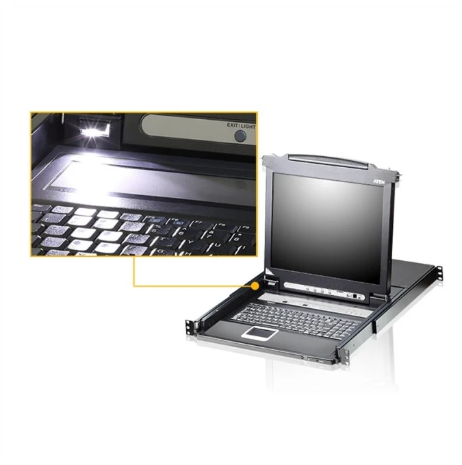 Šakotuvas Secomp Konsolė KVM Aten Przełącznik KVM LCD ATEN CL5708M, USB-PS/2, VGA, 8 portów, układ niemiecki