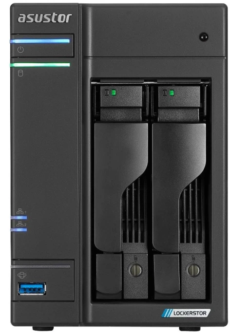Serveris Asustor AS6702T Lockerstor 2 Gen2 NAS; Bokštinis; 2x (3,5" SATA HDD / 2,5" SSD); „Intel Celeron N5105“; 4 GB DDR4 SODIMM (maks. 16 GB), 2 x 5 GB, 4 x M.2 2280 NVMe PCIe 3.0, 2 x USB 3.2 Gen 2, 1 x HDMI 2.0b