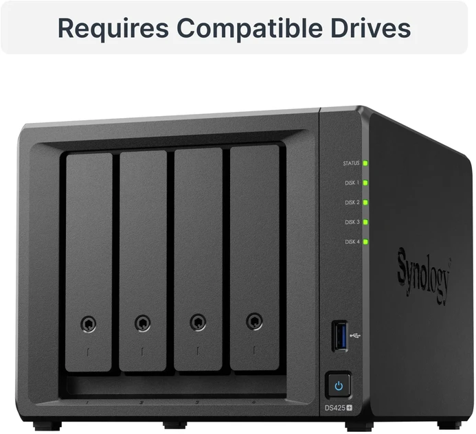 „Synology DiskStation DS425+“ NAS/saugojimo serveris „Intel® Celeron® J4125“ 2 GB DDR4 0 TB Juodas - tik „Synology“ HDD