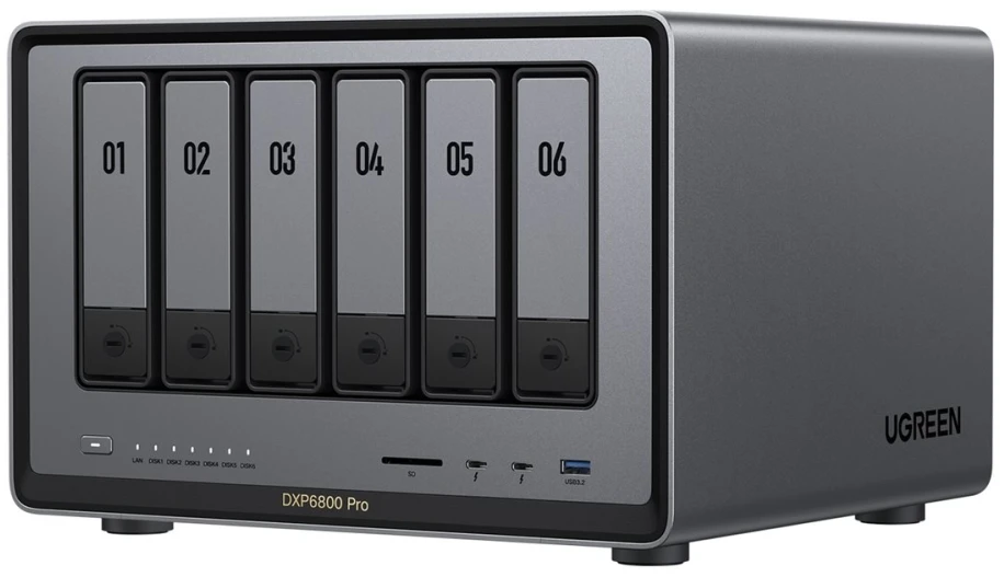 Serveris Serwer plików Ugreen NASync DXP6800 Pro 6-dyskowy 8GB DDR5 Intel i5-1235U 2x 10GbE 8K HDMI SD 4.0 Juodas (DXP6800 PRO)