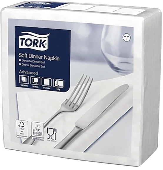 Essity Denmark As Servetėlės, Tork Middag Advanced, 477577, 39 x 39 cm, baltos, pakuotė 100 vnt.