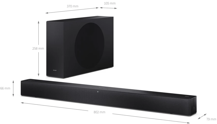 Namų kino sistema Sharp 2.1 Dolby Atmos/DTS Virtual:X Soundbar with Slim Wireless Subwoofer | HT-SBW310 | 330 W | Bluetooth | Belaidė jungtis | Juodas