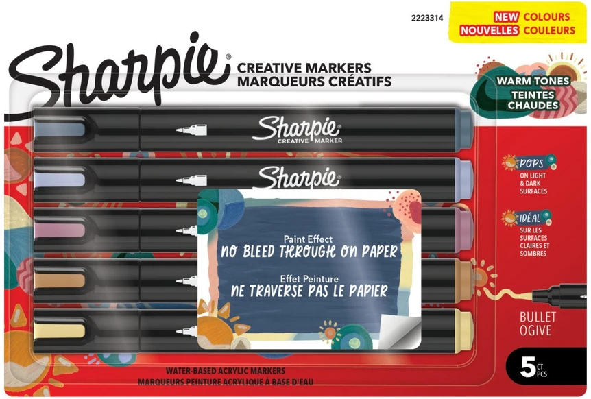 „Sharpie“ – „Creative Acrylic“ 5 lizdinės plokštelės – šilti atspalviai – apvalus galiukas (2223314)