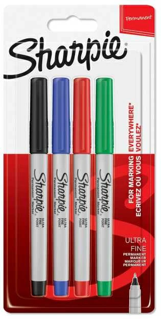 Sharpie Ultra Fine itin ploni standartinių spalvų žymekliai, 4 vnt., 0,5 mm - 1985879