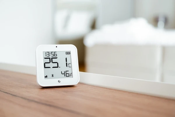 Shelly BLU H&T Ekranas ZB temperatūros, drėgmės, LUX sensorius, Bluetooth, Zigbee, Baltas