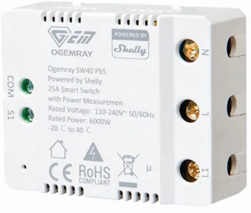 Ogemray išmanioji relė 25A powered by Shelly (WiFi, Bluetooth)