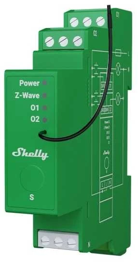 „Shelly Wave Pro Dimmer 2PM“ – belaidis Z-Wave apšvietimo reguliatorius, 2 kanalai, skirtas LED ir halogeninėms lempoms, montuojamas ant DIN bėgelio