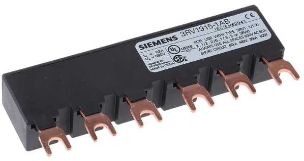 Siemens 3RV1915-1AB 3P šyna (6 moduliai), skirta 2 3RV1915-1AB automatiniams jungikliams