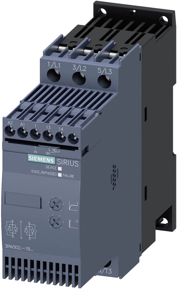 Siemens švelnaus paleidimo įtaisas 3 fazių 200-480VAC 38A 18,5kW/400V Uc=110-230V AC/DC S0 (3RW3028-1BB14)