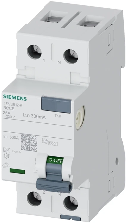 Siemens 5SV3612-6 FI apsauginis jungiklis, 2 polių, 25 A, 0,3 A, 230 V