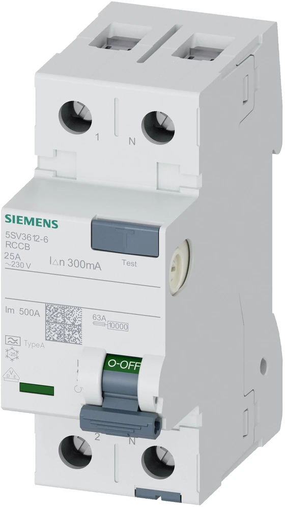 Siemens 5SV3612-6 FI apsauginis jungiklis, 2 polių, 25 A, 0,3 A, 230 V