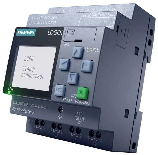 „Siemens LOGO! 24CE“, loginis modulis, ekranas, PU/I/O: 24V/24V/24V tranzistorius, 8DI (4AI)/4DO