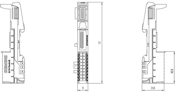 Siemens Pagrindas SIMATIC ET 200SP plėtimosi moduliams BU15-P16+A0+2B, TIPAS A0, PUSH-IN gnybtai (6ES7193-6BP00-0BA0)