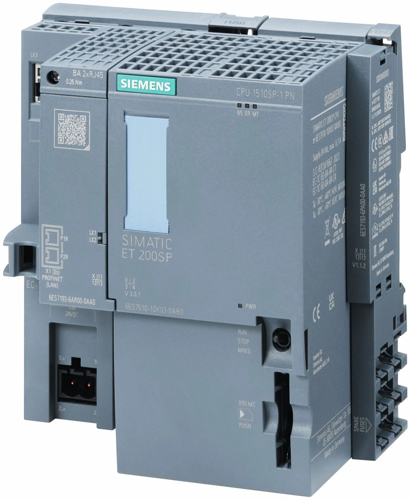 Siemens CPU 1510SP-1 PN, 200KB programa, 1MB duomenų, IP20, 19,2, 28,8 V, 117 mm, 338 g, 135 mm, 133 mm