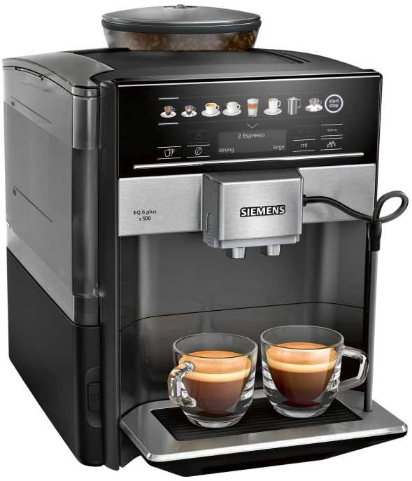 SIEMENS Kavos aparatas TE655319RW Slėgis 15 bar, Su pieno plakikliu, Automatinis, 1500 W, Juodas