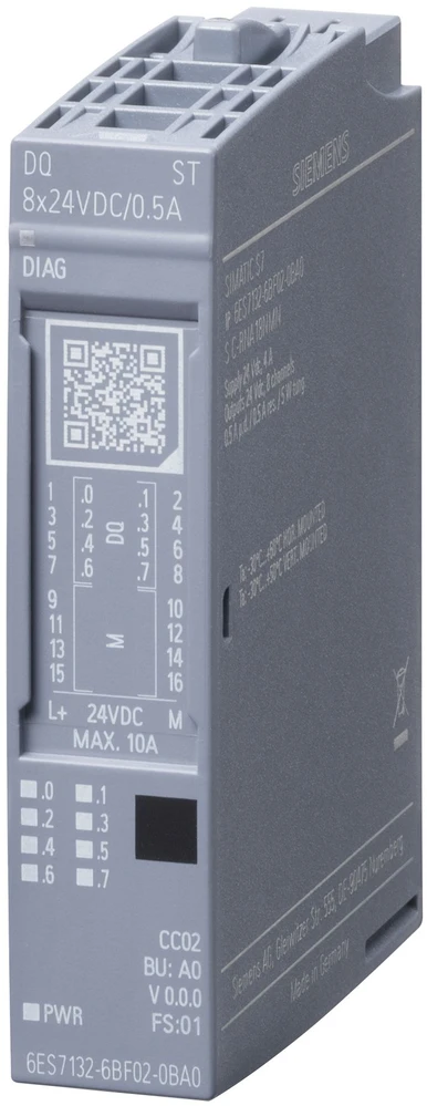 Siemens ET 200SP, DQ 8x 24V DC/0,5A ST, PU 1, vidaus, 0,5 A, IP20, daugiaspalvis, CE, RoHS, REACH, 73 mm