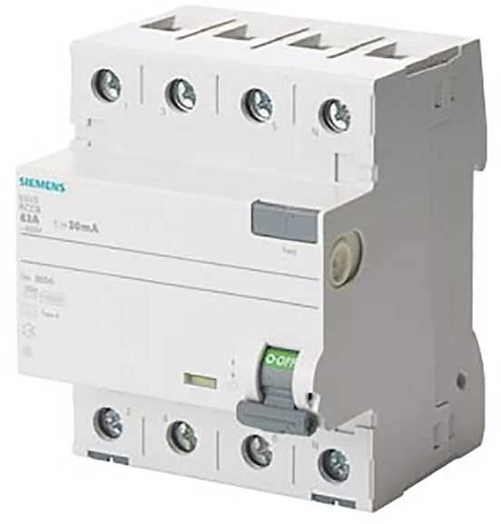 SIEMENS Fejlstrømsafbryder 4-polet, type A, korttidsforsinket, In: 40 A, 30 mA, Un AC: 400 V