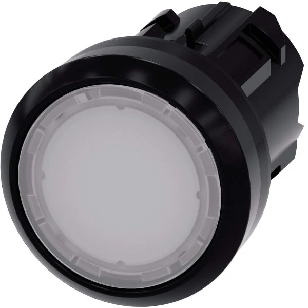 „Siemens“ apšviestas mygtukas 22 mm, plokščias baltas, su savaiminio grįžimo funkcija (3SU1001-0AB60-0AA0)
