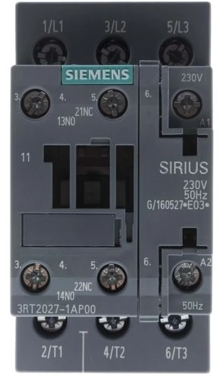 „Siemens“ galios kontaktorius 32A 3P 230V DC 1NO 1NC S0 (3RT2027-1AP00)