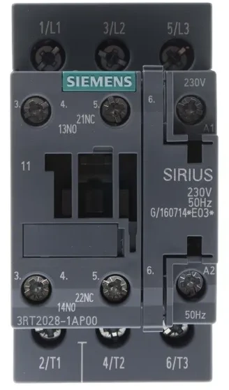 „Siemens“ galios kontaktorius 38A 3P 230V AC 1NO 1NC S0 (3RT2028-1AP00)