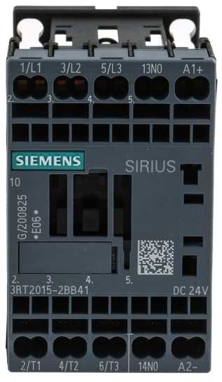 SIEMENS kontaktorius 3kW, 400V AC, 7A ties AC33 poliais, 1NO, valdymo įtampa 24V DC, dydis S00, spyruoklinis gnybtas