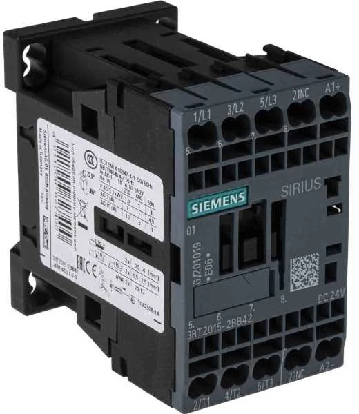 „Siemens“ maitinimo kontaktorius 7A 3P 24V DC 0Z 1R S00 (3RT2015-2BB42)