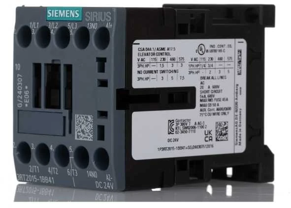 SIEMENS Kontaktorius 3kW, 400V AC, 7A esant AC33 apkrovai, 1NO, valdymo įtampa 24V DC, dydis S00
