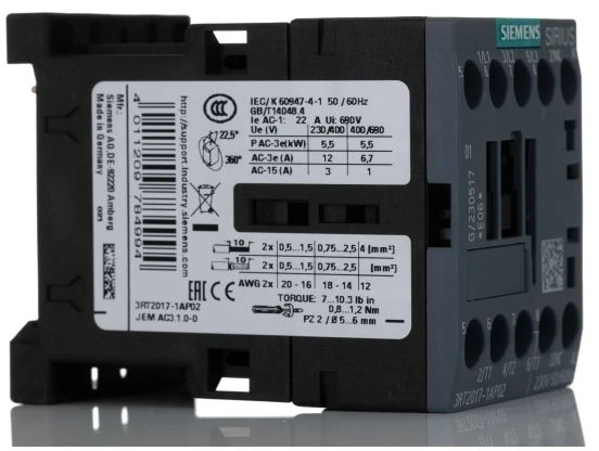 Siemens maitinimo kontaktorius 12A 3P 230V AC 0N 1R S00 (3RT2017-1AP02)