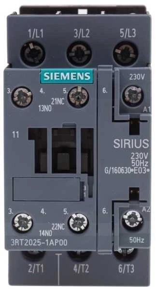 „Siemens“ galios kontaktorius 17A 3P 230V AC 1NO 1NC S0 (3RT2025-1AP00)