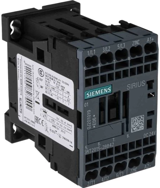 „Siemens“ maitinimo kontaktorius 7A 3P 24V DC 0Z 1R S00 (3RT2015-2BB42)