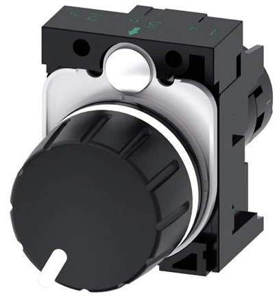 Siemens Kompaktiškas potenciometras 22mm, apvalus, juodas plastikas, 22k Ohm, su jungties laikikliu. varžtas 3SU1200-2PW10-1AA0