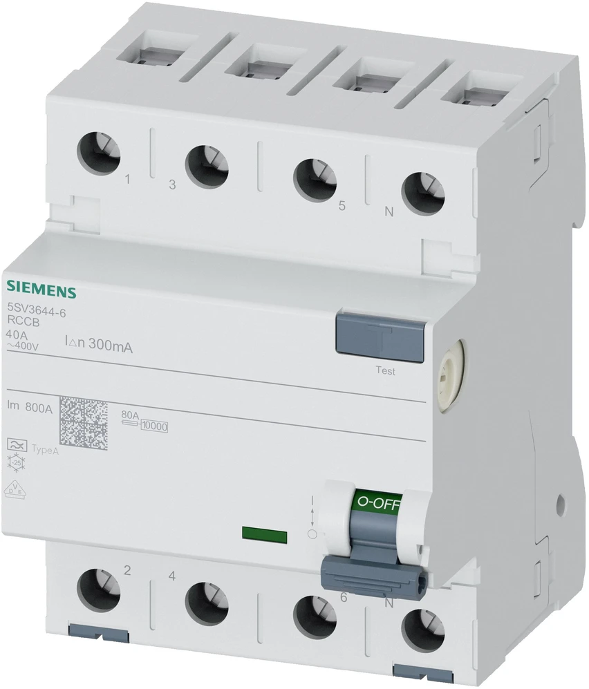 Siemens Liekamosios srovės jungiklis 4P 40A 0,3A tipas A 5SV3644-6