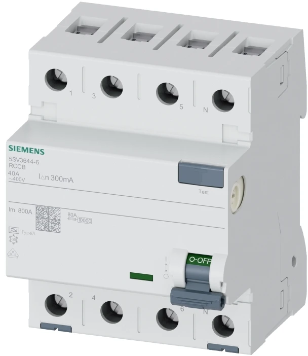 Siemens Liekamosios srovės jungiklis 4P 40A 0,3A tipas A 5SV3644-6